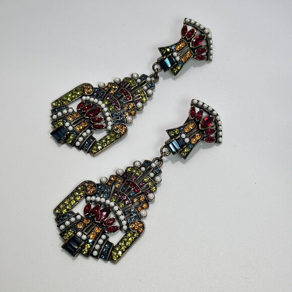 HEIDI DAUS CLIP Drop Dangle Chandelier Colorful Crystal Statement Large Earrings - Picture 2 of 8